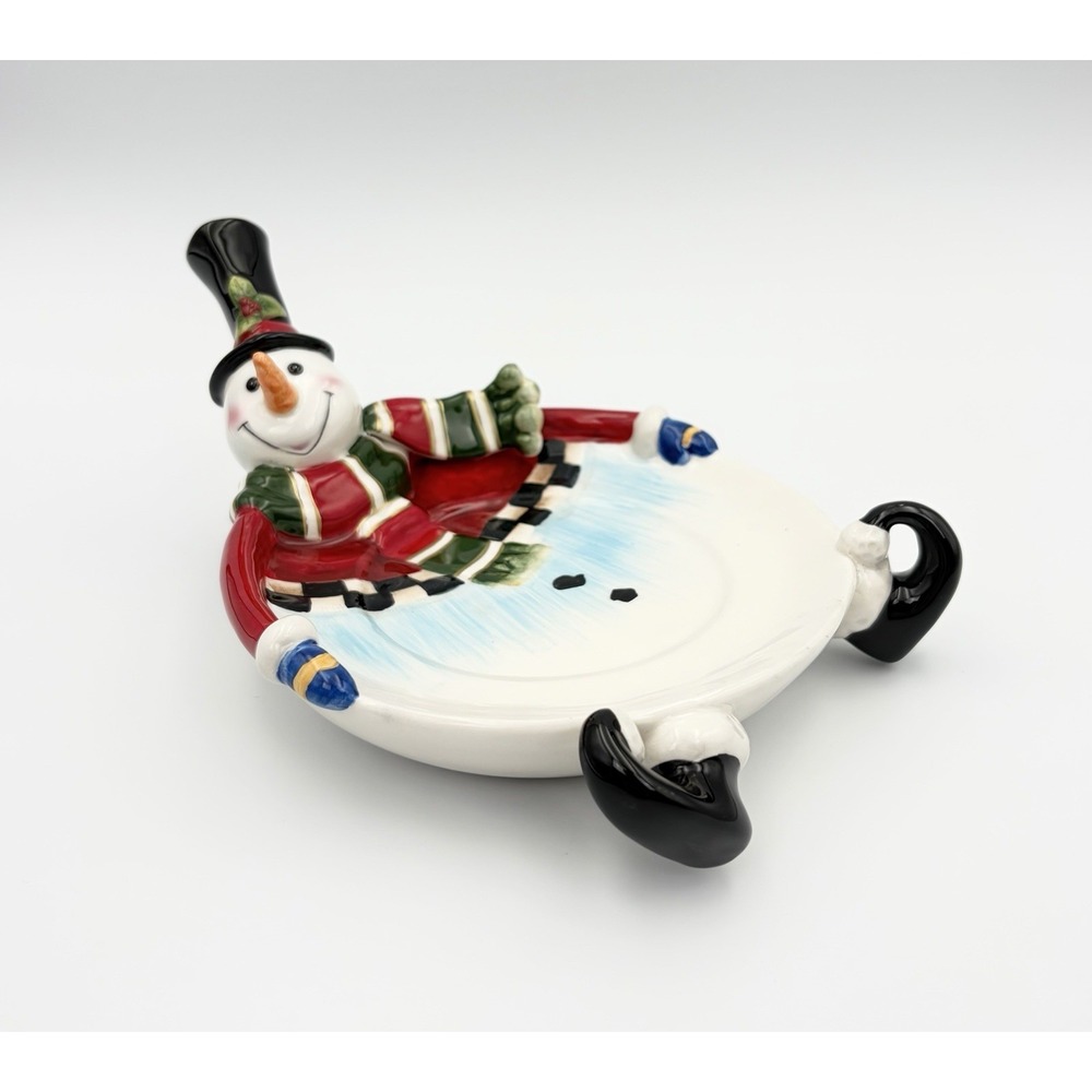 Fitz and Floyd Sullivan Snowman Candle Holder Plate Trinket Dish Vintage 2006